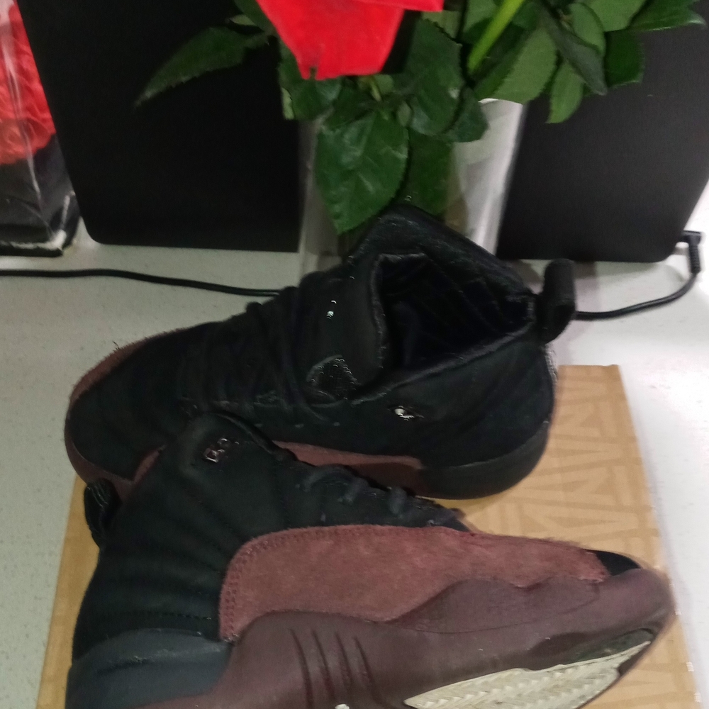 Boys Jordan 12 Retro SP Black and Burgundy High-Top Sneakers